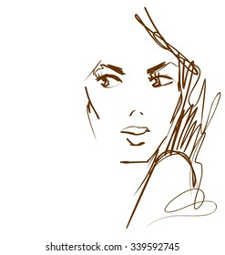 Stylish original hand-drawn graphics portrait with beautiful young attractive girl model for design. Fashion, style, beauty. Graphic, sketch drawing. Sexy woman.