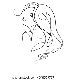 Stylish original hand-drawn graphics portrait with beautiful young attractive girl model for design. Fashion, style, beauty. Graphic, sketch drawing. Sexy  woman
