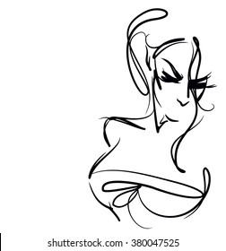 Stylish original hand-drawn graphics portrait with beautiful young attractive girl model for design. Fashion, style, beauty. Graphic, sketch drawing. Sexy woman.

