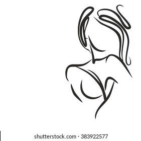 Stylish original hand-drawn graphics portrait  with beautiful young attractive girl model for design. Fashion, style, beauty. Graphic, sketch drawing. Sexy  woman
