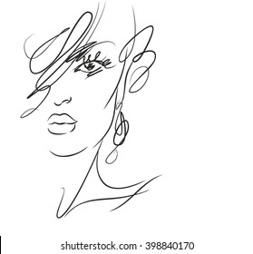 stylish  original hand-drawn graphics portrait  with beautiful young attractive girl model for design. Fashion, style,    beauty . Graphic, sketch drawing. Sexy  woman
