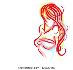stylish  original hand-drawn graphics portrait  with beautiful young attractive girl model for design. Fashion, style,    beauty . Graphic, sketch drawing. Sexy  woman



