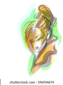 stylish  original hand-drawn graphics portrait  with beautiful young attractive girl model for design. Fashion, style,  beauty . Graphic, sketch drawing.  
