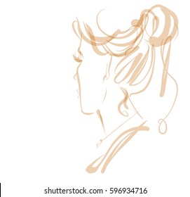 stylish  original hand-drawn graphics portrait  with beautiful young attractive girl model for design. Fashion, style,  beauty . Graphic, sketch drawing.   Woman, girl.
