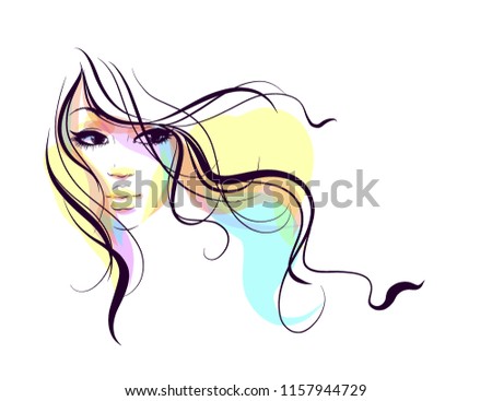 stylish  original hand-drawn graphics portrait  with beautiful young attractive girl model for design. Fashion, style,    beauty . Graphic, sketch drawing.  