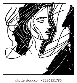 Stylish original hand-drawn graphics of VECTOR featuring a lovely young model for the design. style, elegance, and beauty. graphic, rough sketches. female, young