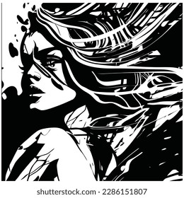 Stylish original hand-drawn graphics of VECTOR featuring a lovely young model for the design. style, elegance, and beauty. graphic, rough sketches. female, young