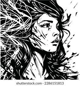 Stylish original hand-drawn graphics of VECTOR featuring a lovely young model for the design. style, elegance, and beauty. graphic, rough sketches. female, young