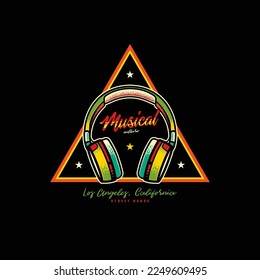 Stylish, original vector illustration in neon style. The icon of full-size wireless stereo headphones. T-shirt design. Design element.