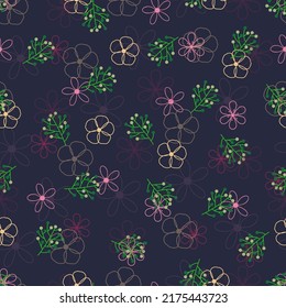 Stylish ornate vector ditsy floral seamless pattern design. Modern elegant repeating texture. Blooming abstract flowers background for surface printing, wallpaper and textile