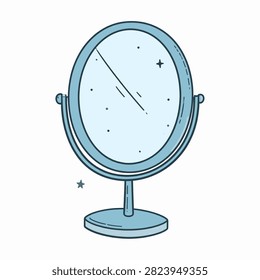 A stylish oval mirror mounted on a stand, perfect for vanity tables or bedroom decor, featuring a sleek design and clear reflective surface.