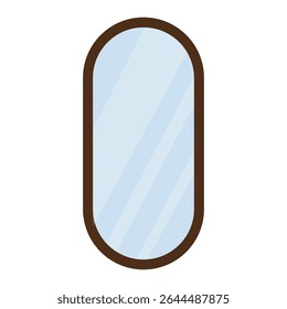 Stylish oval mirror with a wooden frame hanging on a light-colored wall in a modern interior space