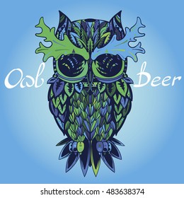 Stylish Owl deer horns . It can be used for prints , covers, business cards, flyers. Indian ornament and zentangle.