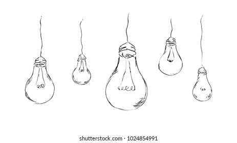 stylish, painted light bulbs for background, interior, design, advertising, ideas, icons, web. vector sketch