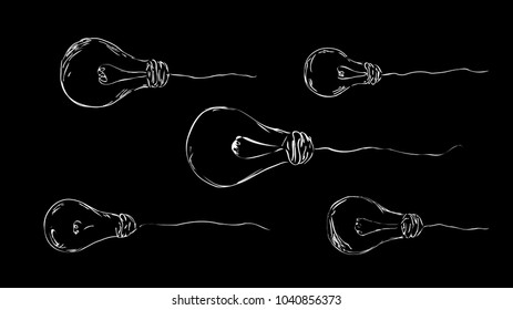 stylish, painted light bulbs on a dark background for interior, design, advertising, ideas, icons, web pages, screens, screensavers. vector sketch