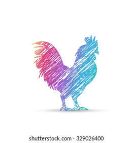 stylish painted rooster. colors of rainbow