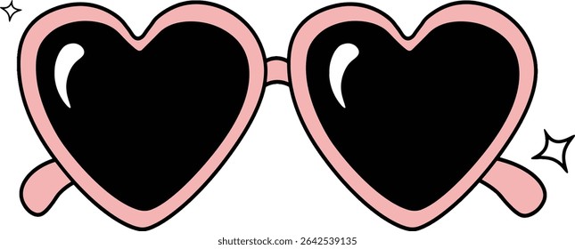 A stylish pair of heart-shaped sunglasses in a playful, cartoon-style design.