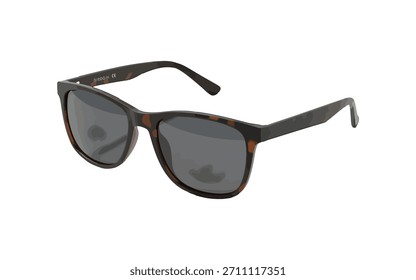 A stylish pair of sunglasses featuring a classic tortoiseshell pattern on the frame front and dark, rectangular lenses offering UV protection. The arms are black.
