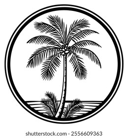 Stylish palm tree design vector illustration, perfect for tropical themes, summer vibes, beach logos, travel graphics, and exotic decor projects.