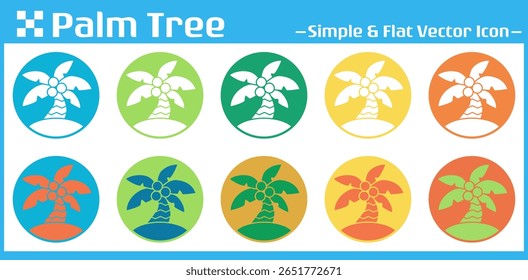 A stylish palm tree icon illustration in tropical colors, inside a circle, perfect for summer, beach, and vacation designs. This simple minimalist vector suits exotic and resort-themed projects. 