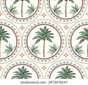 Stylish palm trees  Dates palm tree decoration Botanical Seamless pattern Vector Illustration , Design for fashion , fabric, textile, wallpaper , wrapping and all print