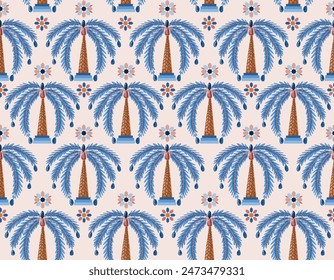 Stylish palm trees ,Dates palm tree ,fountain decoration Botanical Seamless pattern Vector Illustration , Design for fashion , fabric, textile, wallpaper , wrapping and all print