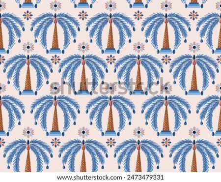 Stylish palm trees ,Dates palm tree ,fountain decoration Botanical Seamless pattern Vector Illustration , Design for fashion , fabric, textile, wallpaper , wrapping and all print