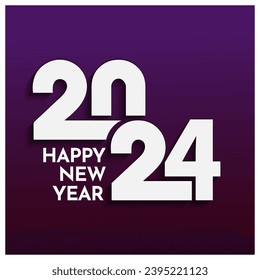 Stylish Paper Cut 2024 Text on Purple background. Can Be Used as Greeting Card Design.
