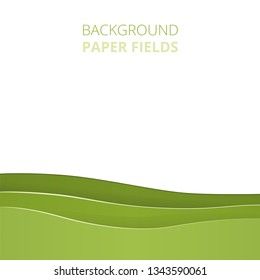 Stylish paper minimalistic background with meadow and hills. Papercut. Vector Illustration