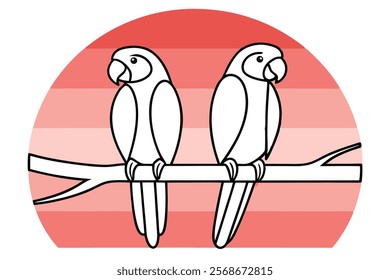 Stylish Parrot Couple on Tree Branch Vector Illustration