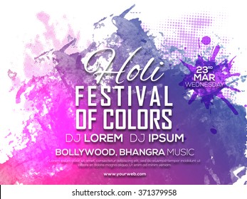 Stylish Party Invitation Card design for Indian Festival of Colours, Happy Holi celebration.