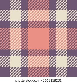 Stylish pastel plaid pattern in soft coral, purple, and cream.  Perfect for textile design, fashion, or website backgrounds.  Evokes a feeling of warmth and comfort.