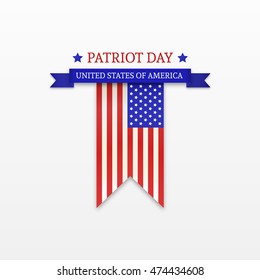 Stylish Patriot Day. American Flag stripes background. Usable for 11th of September greeting cards, web sites, banners, prints, poster. Vector Template illustration.