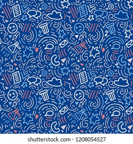 Stylish pattern about oversaturation of social networks in the doodle style. emodji pictures.