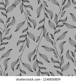 Stylish pattern of black leaves on a gray background for wedding invitations postcards 