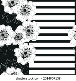 diseño elegante rayado de flores en blanco y negro