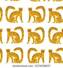 A stylish pattern featuring cute wildcats like tigers and leopards on a white background. Perfect for modern designs, fashion, textiles, and animal-themed projects with a trendy, playful vibe