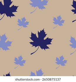 A stylish pattern featuring various shades of blue leaves set against a soft beige background. This elegant design evokes the beauty of autumn, making it ideal for wallpapers, fabric, or any creative.