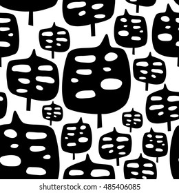 Stylish pattern with graphic monstera leaves in trendy flat style. It can be used for printing on fabric, wallpaper.