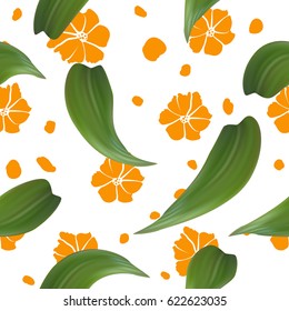 Stylish pattern with leaves and flowers. Seamless floral vector on  white background. Nature wallpaper.