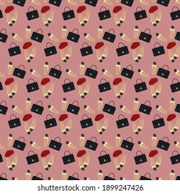 stylish pattern made in the atmosphere of paris. Croissants, baguette, bag and eiffel tower