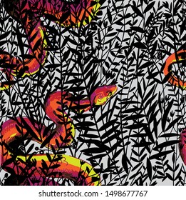 Stylish pattern with snakes. Tropics, jungle. Exotic background with a boa constrictor.