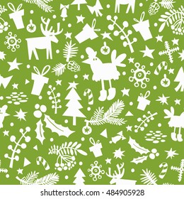 Stylish pattern with the symbol of the new year rooster. Christmas seamless wallpaper. Can be used for printing on fabric, for wrapping paper and for the background of the site.
