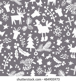 Stylish pattern with the symbol of the new year rooster. Christmas seamless wallpaper. Can be used for printing on fabric, for wrapping paper and for the background of the site.