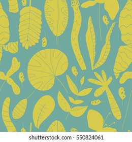 Stylish pattern with tropical leaves. Hand drawn overlapping background for your design. Textile, blog decoration, banner, poster, wrapping paper.