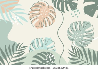 Stylish pbackground  featuring tropical leaves and shapes