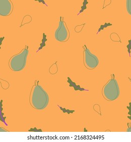 Stylish pear and arugula repeat vector pattern