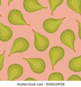 Stylish pear seamless pattern in scandinavian style. Fruit illustration. Natural seamless texture. Pink background.
