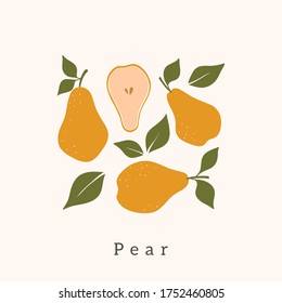 Stylish Pear vector design. Contemporary art print. Abstract hand drawn Pear fruit and leaves for postcards, print, posters, covers, etc.