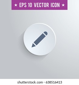 Stylish pencil icon. Blue colored symbol on a white circle with shadow on a gray background. EPS10 with transparency.